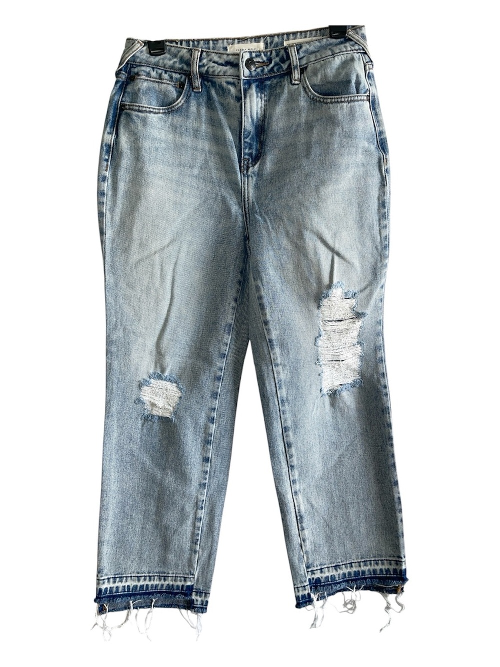 Cleo + Wolf Light Blue Distressed Boyfriend Jeans High-Rise Straight 27 x 27